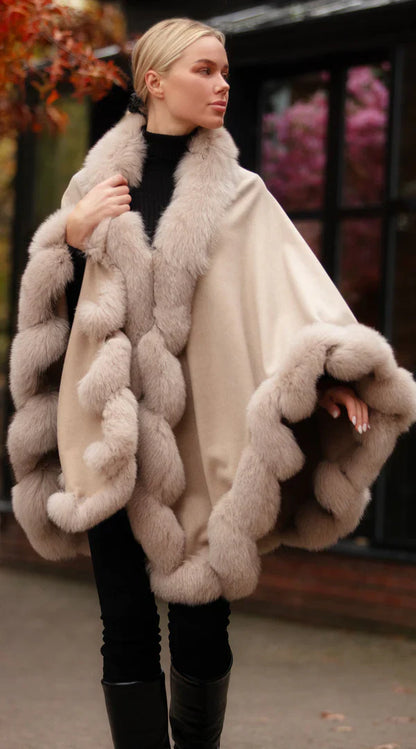 Cashmere & Fox Fur Spiral Cape - Beige