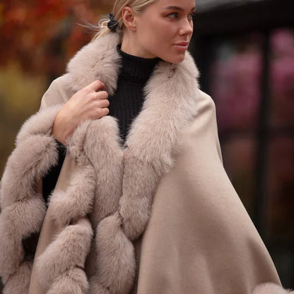 Cashmere & Fox Fur Spiral Cape - Beige