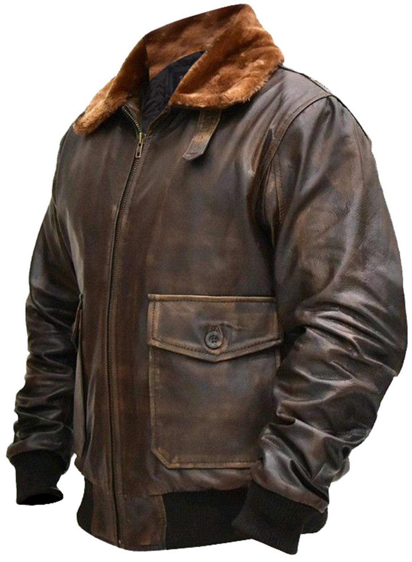 Men's A-2 Flight Aviator G-1 Distressed Brown Real Bomber Leather Jacket