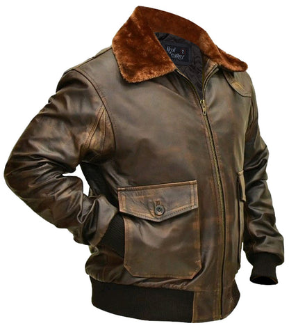 Men's A-2 Flight Aviator G-1 Distressed Brown Real Bomber Leather Jacket