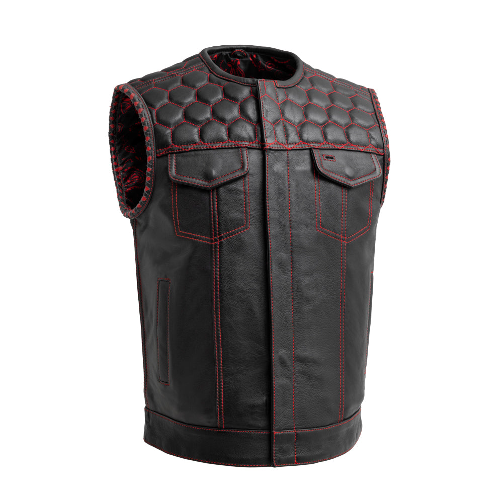 Hornet Men's Club Style Leather Vest - Red