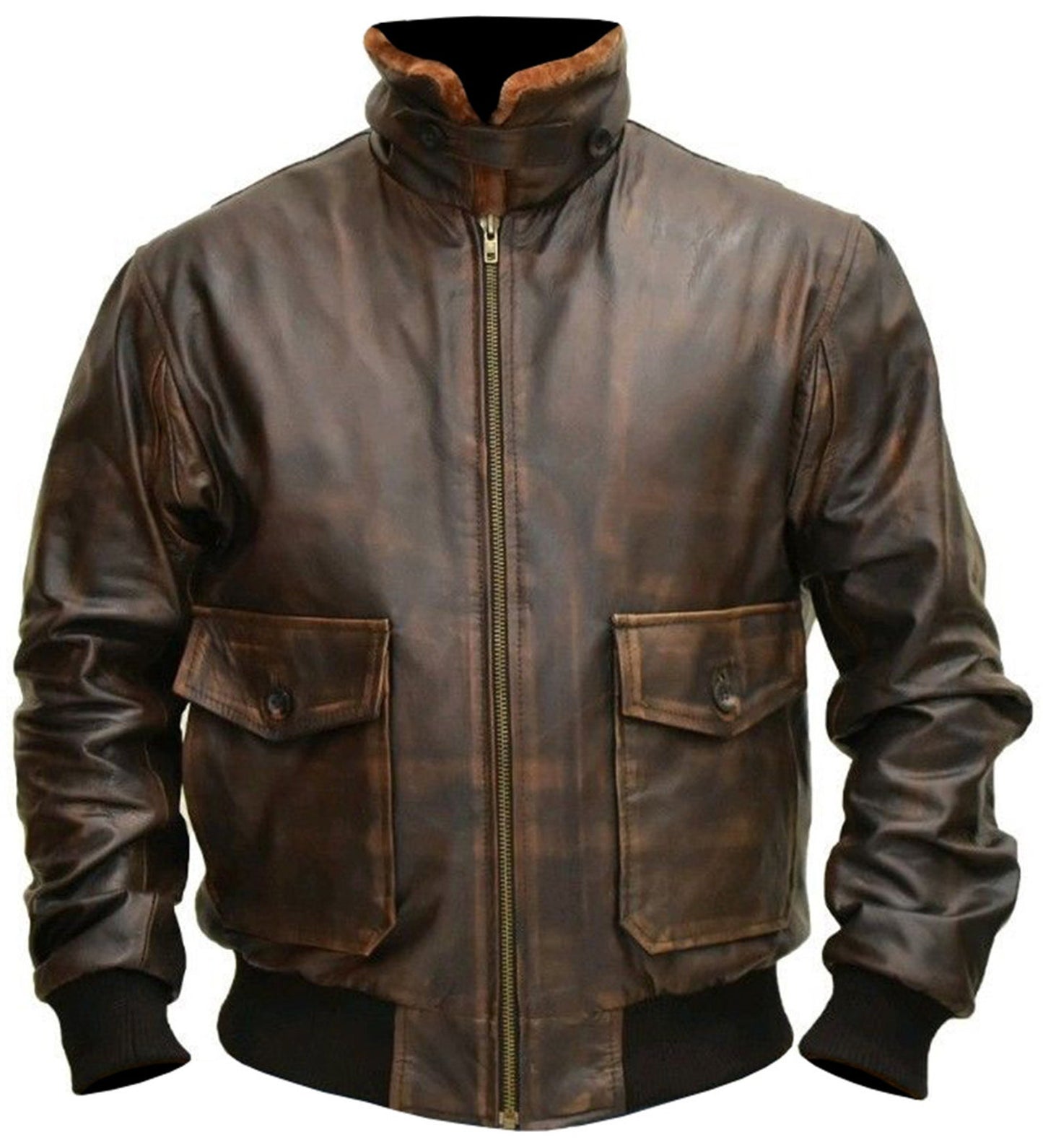 Men's A-2 Flight Aviator G-1 Distressed Brown Real Bomber Leather Jacket