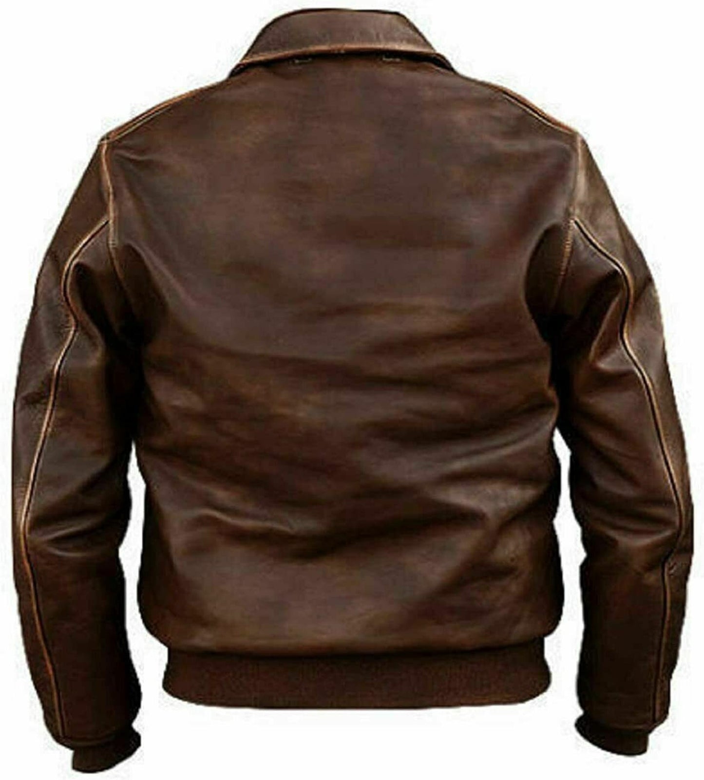 Men's Aviator A-2 Real Cowhide Distressed Leather Bomber Flight Jacket Vintage Brown