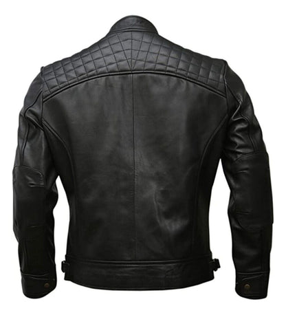 Men's Café Racer Biker Leather Jacket Black Motorcycle Genuine Leather