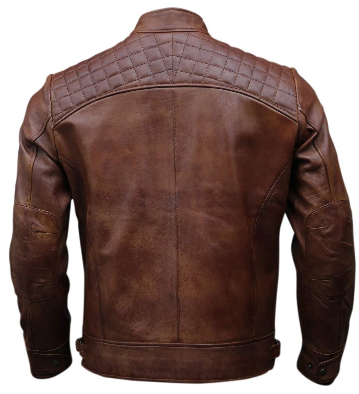 Men's Café Racer Biker Leather Jacket Brown Motorcycle Genuine Leather