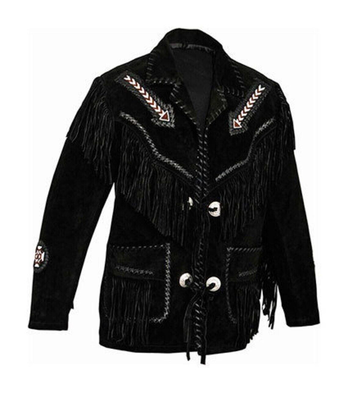 Men's Native American Cowboy Leather Jacket Western Suede Fringe & Beads Jacket