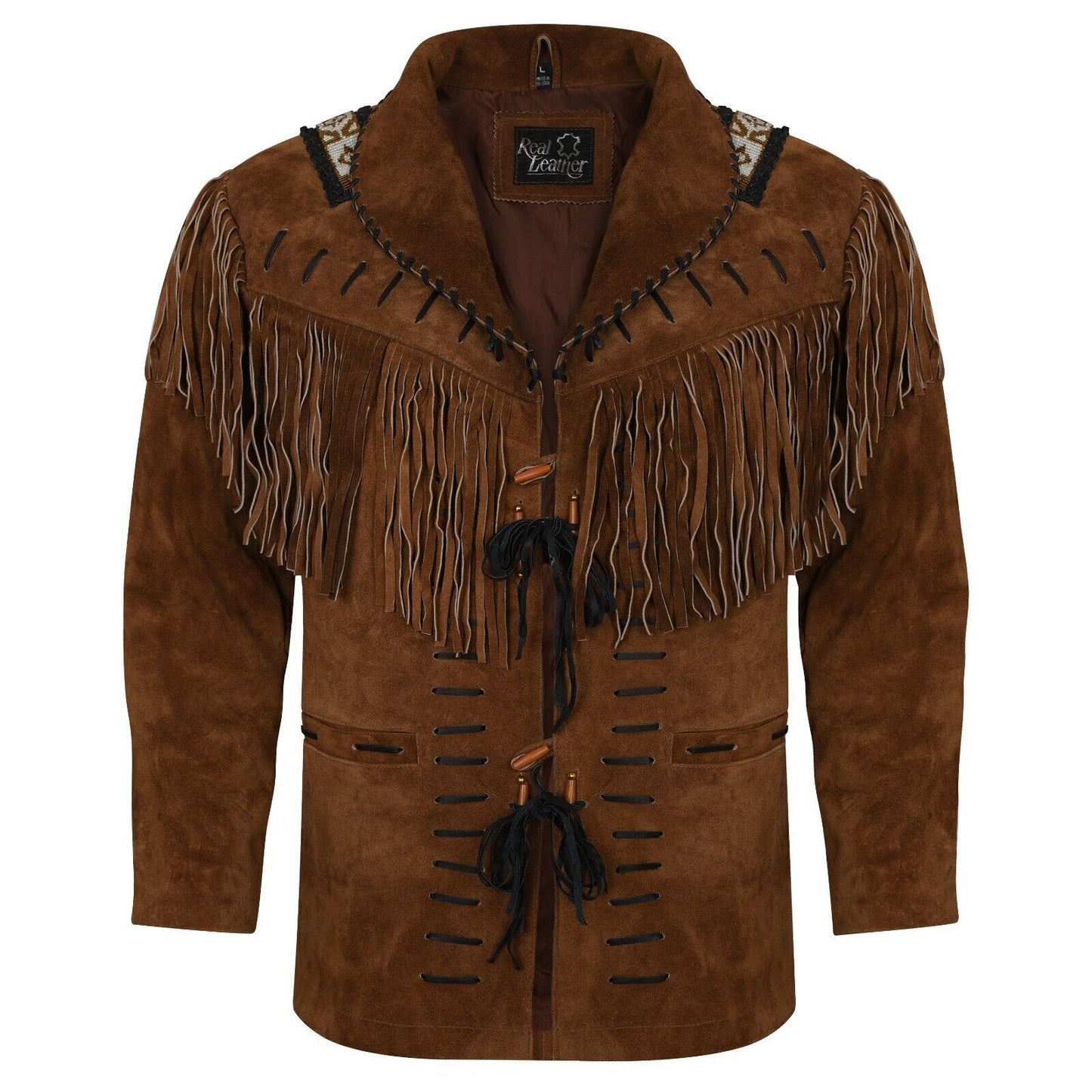 Men's Brown Suede Leather Western Wear Jacket Native American Fringes & Beads