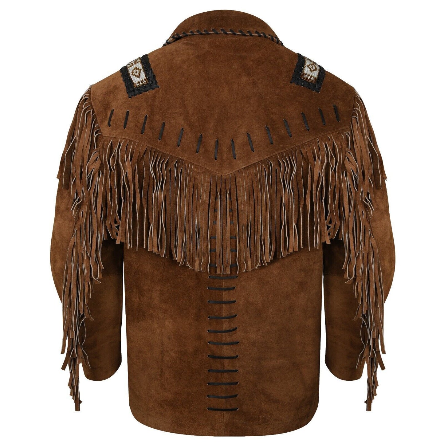 Men's Brown Suede Leather Western Wear Jacket Native American Fringes & Beads