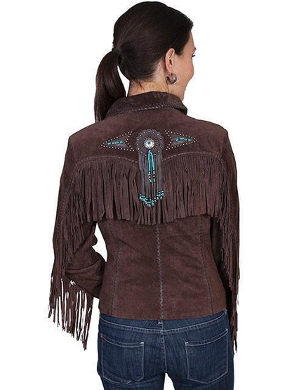 Women Native American Western Cowboy Leather Jacket Suede Fringe & Eye Beaded