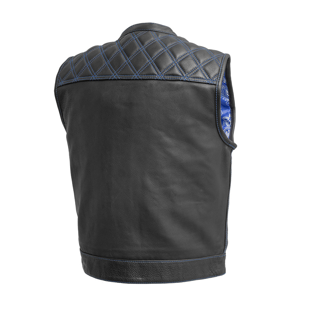 Upside Men's Club Style Leather Vest (Black/Blue)