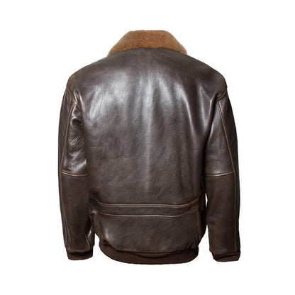 G1 Bomber Leather Jacket Detachable Fur Collar Brown Genuine Cowhide Leather Jacket