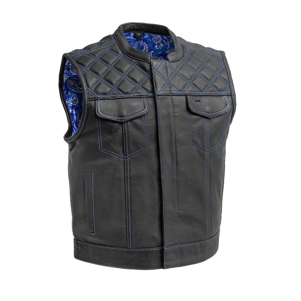 Upside Men's Club Style Leather Vest (Black/Blue)