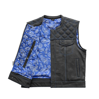 Upside Men's Club Style Leather Vest (Black/Blue)