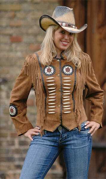 Women Brown Native American Western Cowboy Leather Jacket Suede Fringe & Beaded