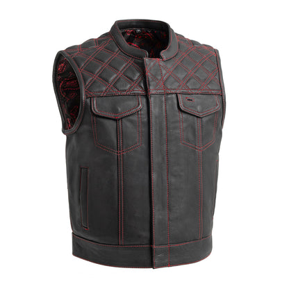 Upside Men's Club Style Leather Vest (Black/Red)