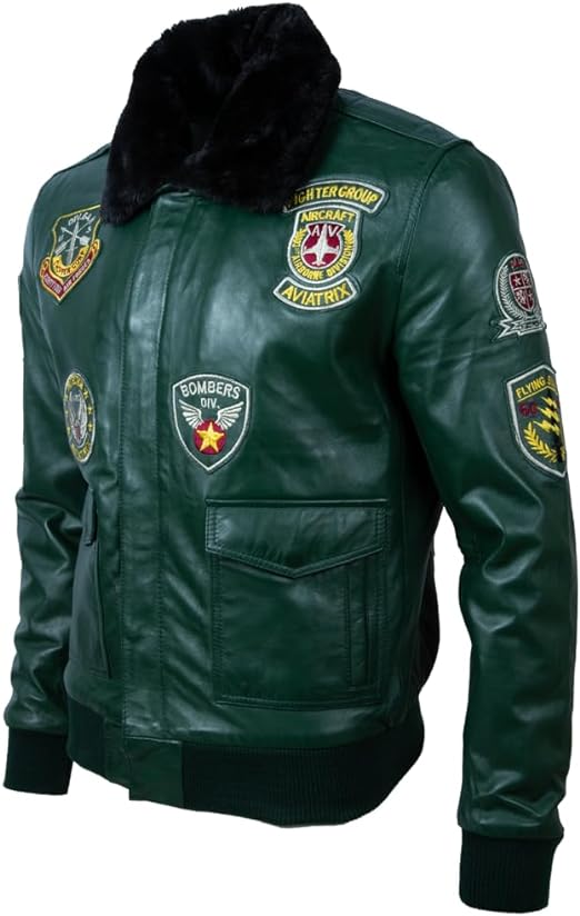 Men's Green Real Leather Aviator Pilot Bomber Jacket