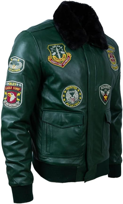 Men's Green Real Leather Aviator Pilot Bomber Jacket