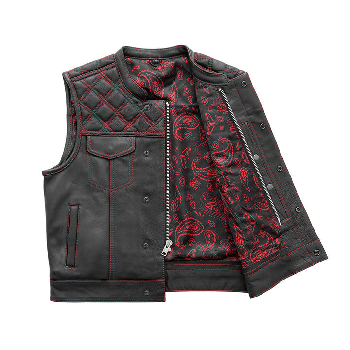 Upside Men's Club Style Leather Vest (Black/Red)