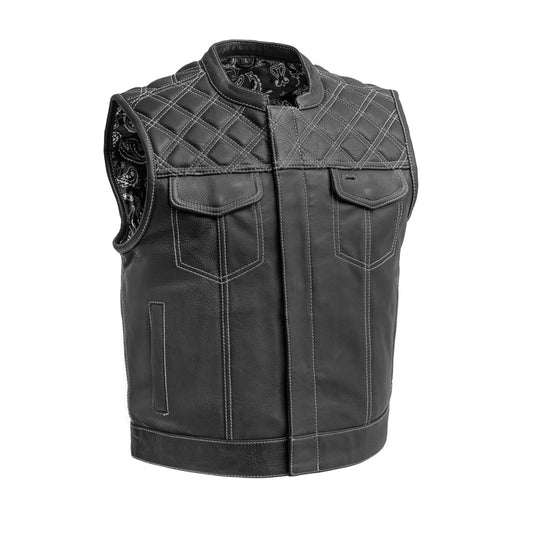 Upside Men's Club Style Leather Vest (Black/White)