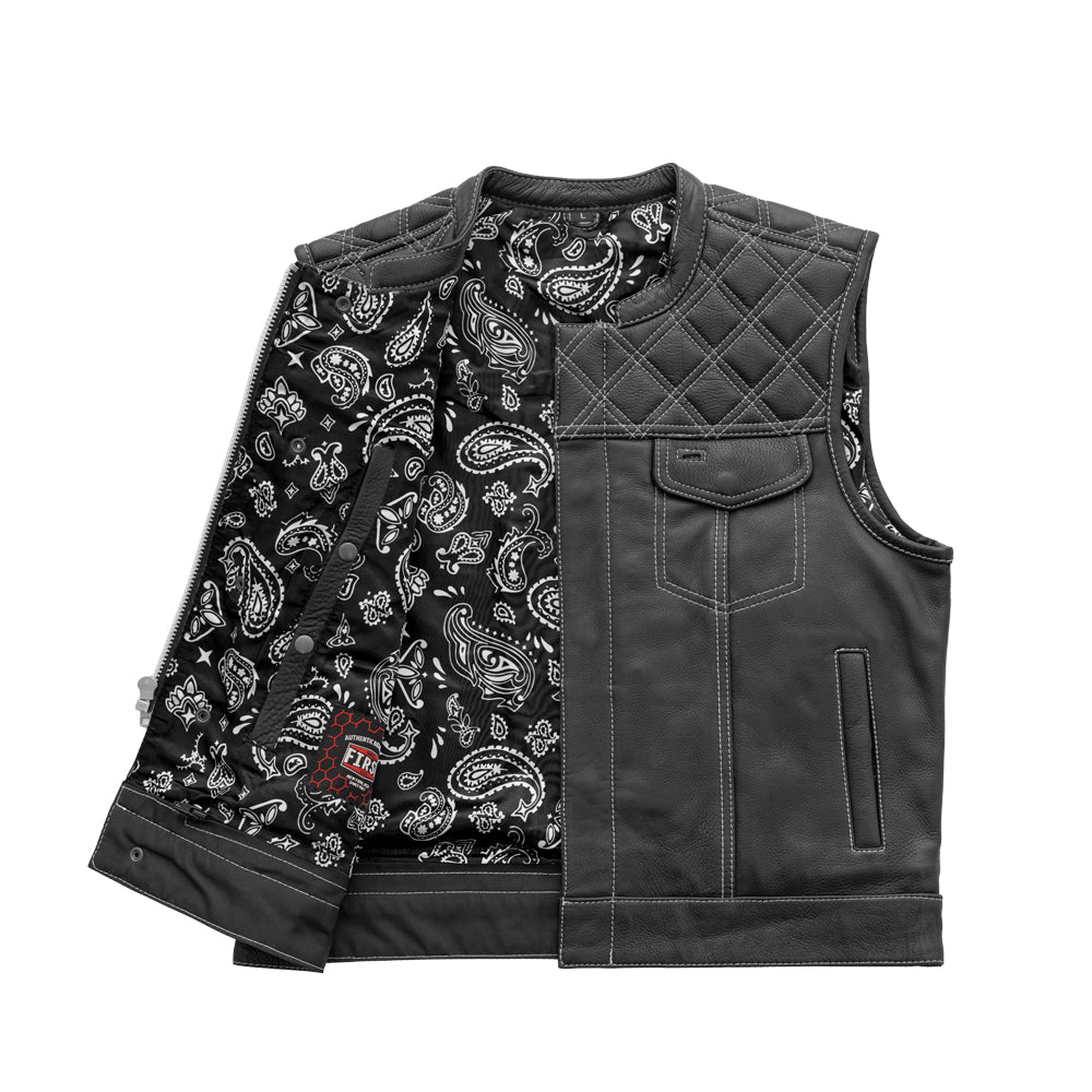 Upside Men's Club Style Leather Vest (Black/White)