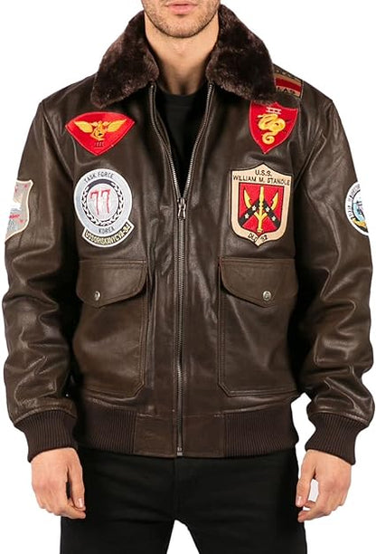 Men's  Bomber Jacket Aviator Air Force Pilot Flying Real Leather Jackets