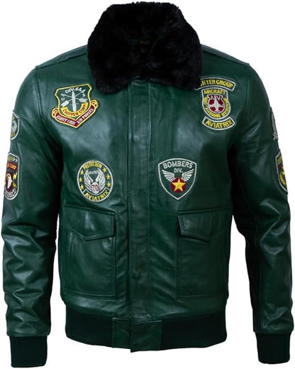 Men's Green Real Leather Aviator Pilot Bomber Jacket