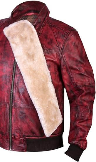 Leather Hustler Mens Real Leather Jacket-Red Pilot Style Bomber jacket