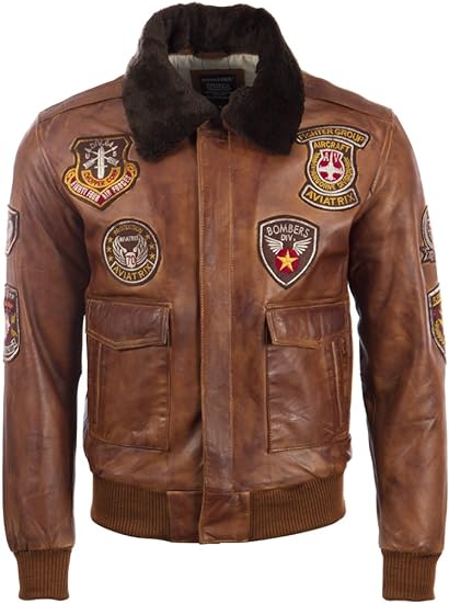 Men's Brown Real Leather Aviator Pilot Bomber Jacket