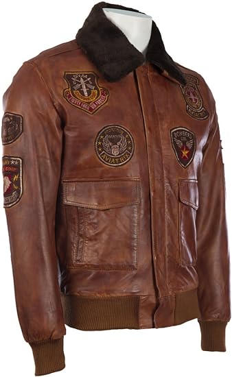 Men's Brown Real Leather Aviator Pilot Bomber Jacket