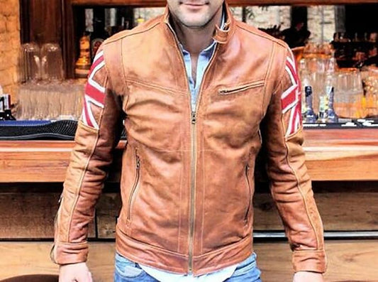 Mens Biker Motorcycle Copper Color Hand Waxed Cafe Racer Leather Jacket