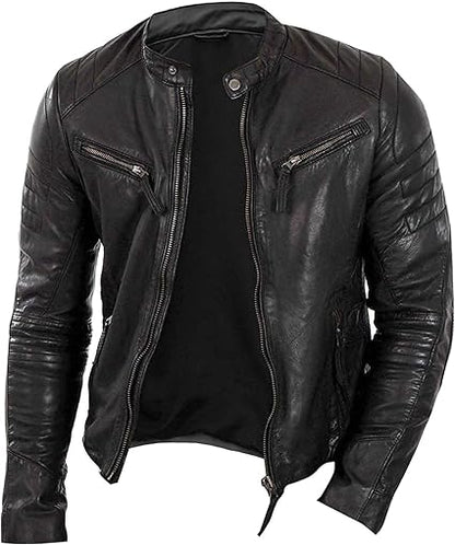 Men's Slim Fit Distressed Leather Jacket | motorcycle Leather Jacket