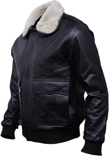 Men's A-2 Flight Bomber Leather Jacket with fur Collar