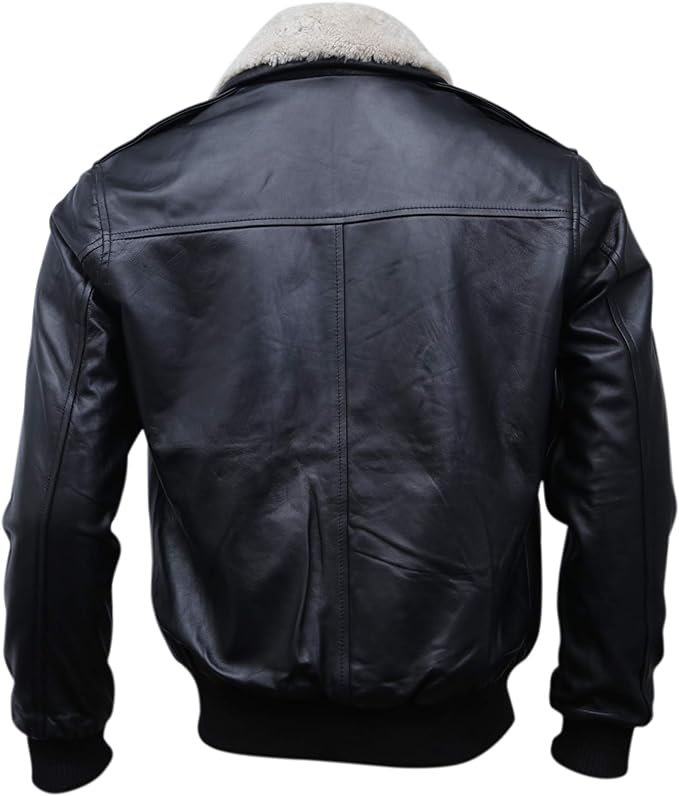 Men's A-2 Flight Bomber Leather Jacket with fur Collar