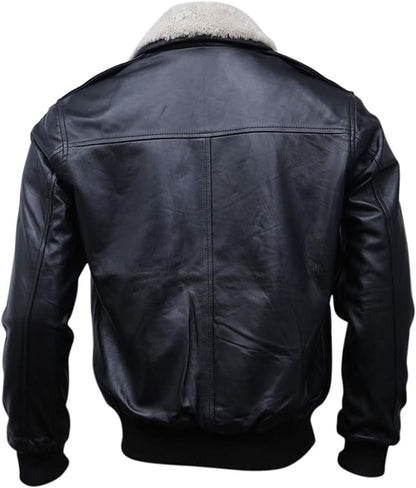 Men's A-2 Flight Bomber Leather Jacket with fur Collar