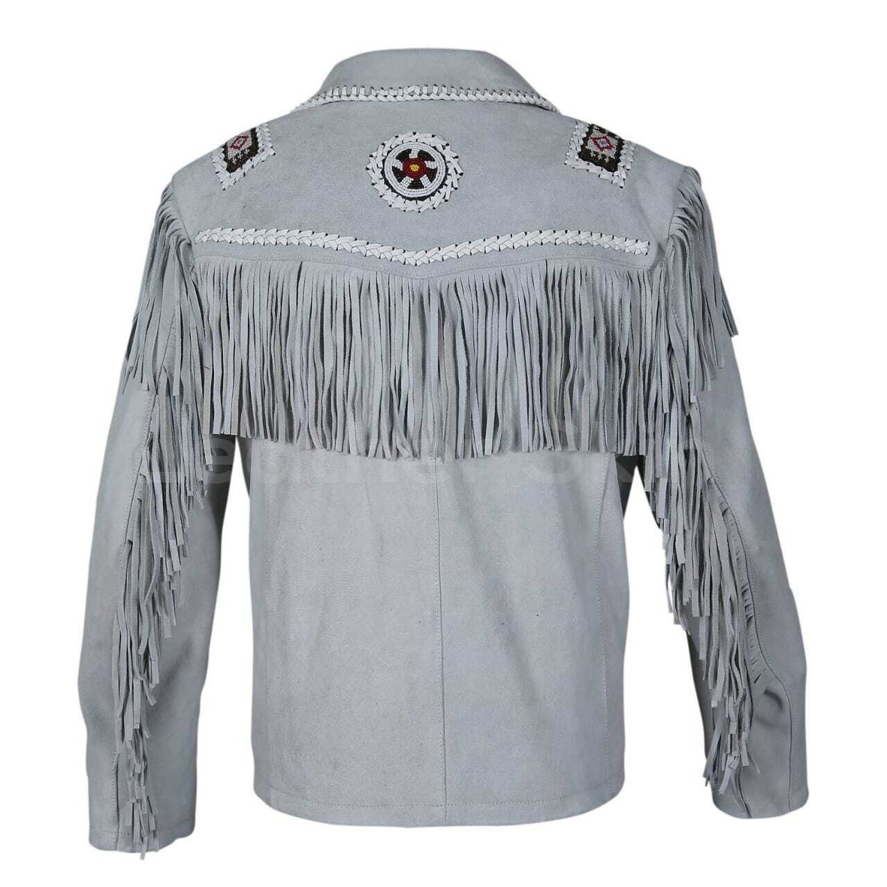 Men's Native American Western Cowboy Leather Jacket Suede Leather Fringe & Beaded