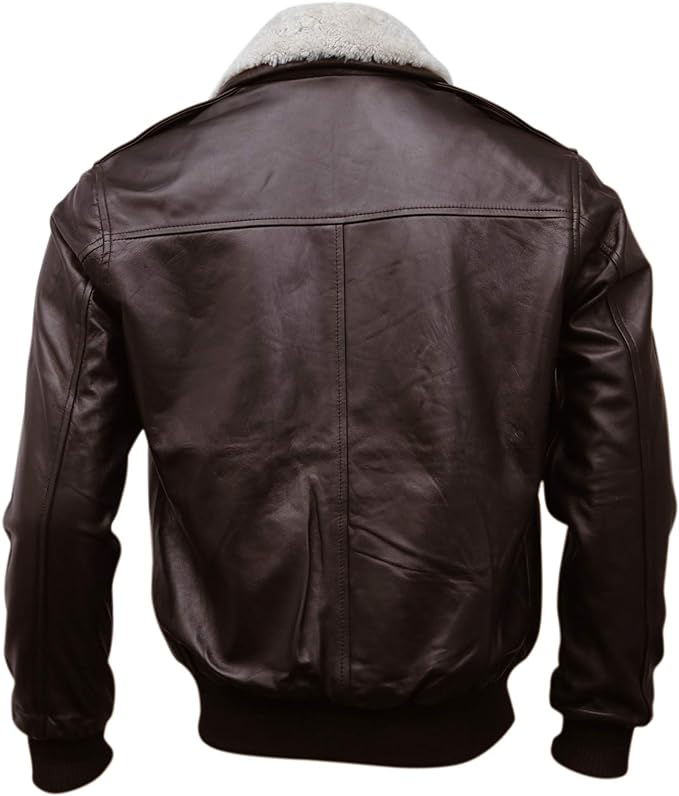 Men's A-2 Flight Bomber Leather Jacket with fur Collar