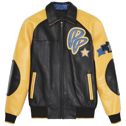 Pelle Pelle Classic Soda Club Plush Leather Jacket Black & Yellow