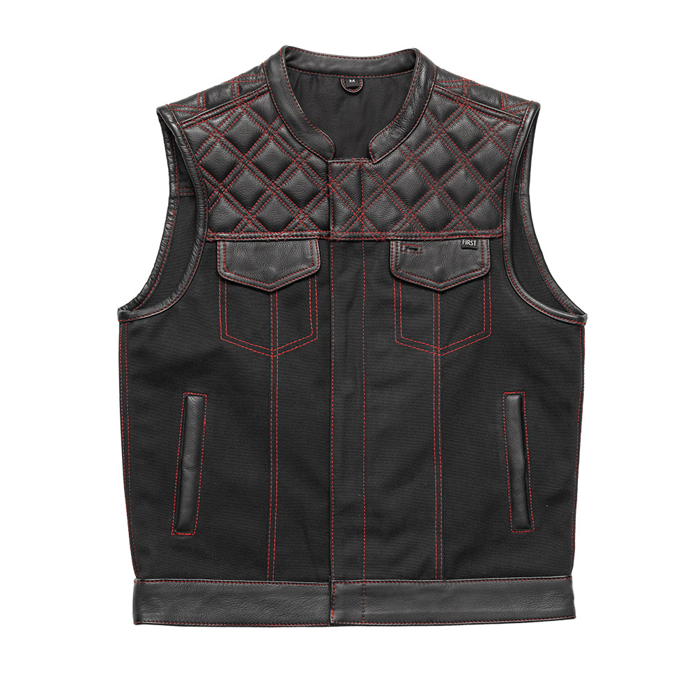 Hunt Club Motorcycle Leather Canvas Vest Black/Red