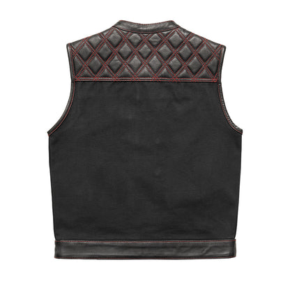 Hunt Club Motorcycle Leather Canvas Vest Black/Red