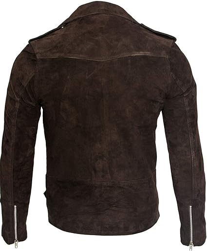 Men's Classic Brando Casual Brown Tan Suede Leather Biker Jacket