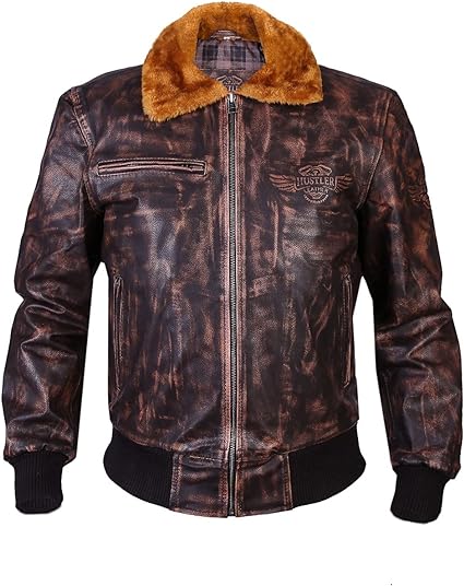 Men’s Real leather Bomber Jacket men Pilot Style Fixed Collar Jacket