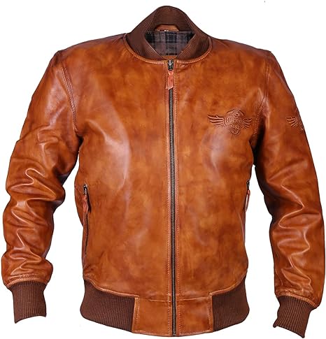 Men’s Real Leather Jackets Varsity Bomber Style Windbreaker Rust Brown