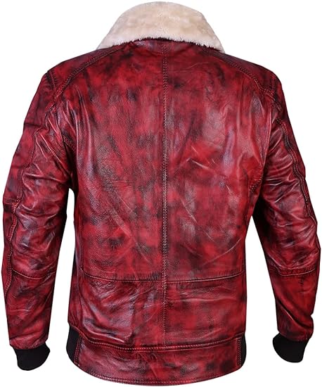 Leather Hustler Mens Real Leather Jacket-Red Pilot Style Bomber jacket