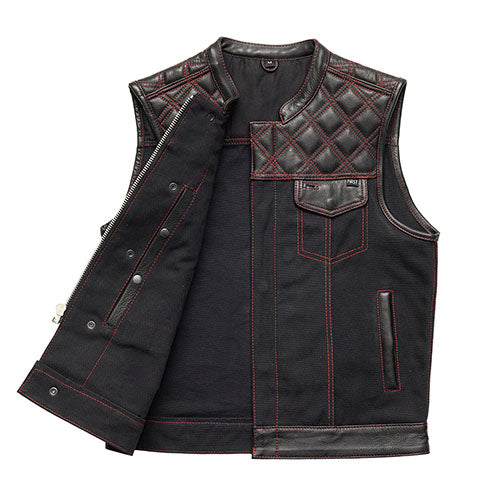 Hunt Club Motorcycle Leather Canvas Vest Black/Red