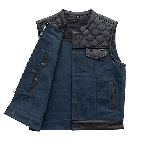 Hunt Club Motorcycle Leather Canvas Vest Blue