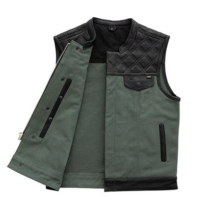 Hunt Club Motorcycle Leather Canvas Vest Green