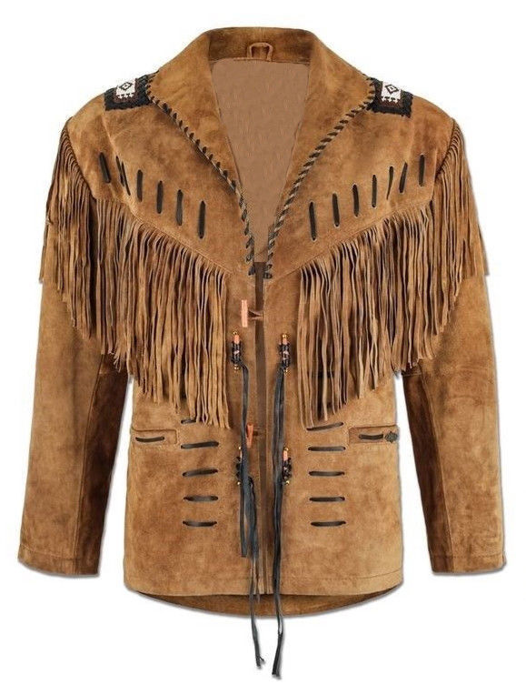 Men's Native American Cowboy Leather Jacket Fringe Western Suede Jacket - Hunter