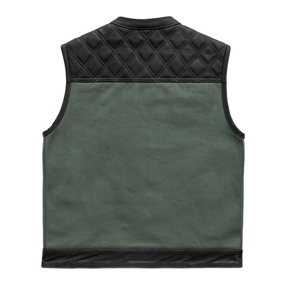 Hunt Club Motorcycle Leather Canvas Vest Green