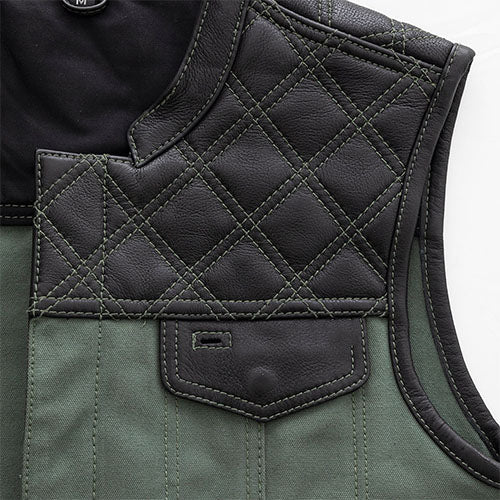 Hunt Club Motorcycle Leather Canvas Vest Green