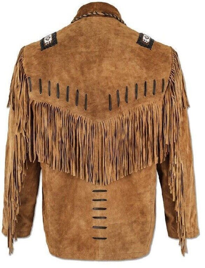 Men's Native American Cowboy Leather Jacket Fringe Western Suede Jacket - Hunter